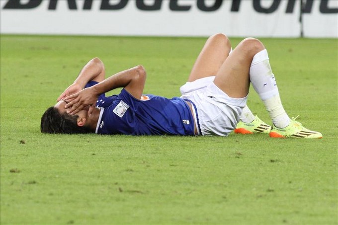 El jugador de Cruzeiro Marcelo Moreno se lamenta después de su juego ante San Lorenzo. EFE