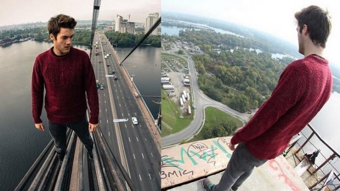 Joven hace saltos mortales en un puente de 115 metros de altura. video