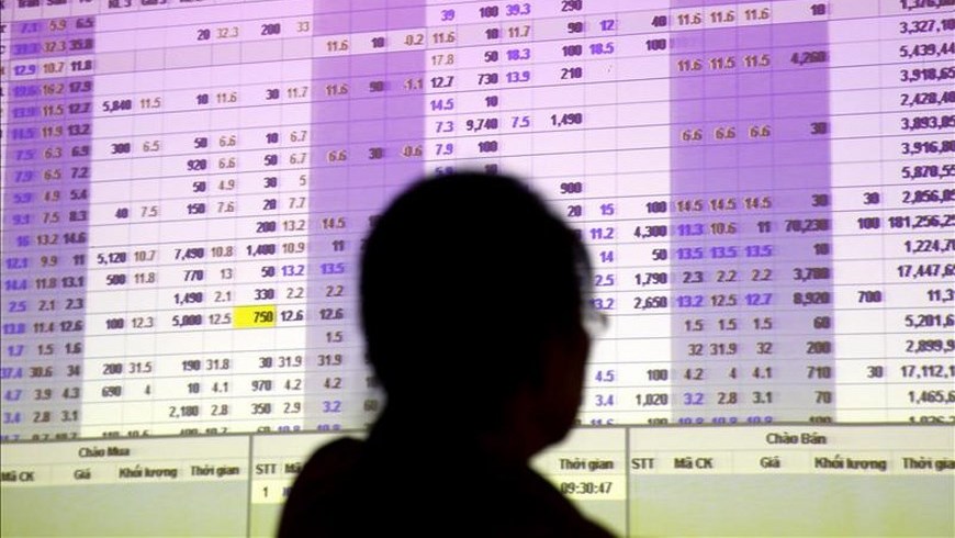 Una mujer observa el movimiento de las acciones proyectado en el tablero en la bolsa en Hanoi (Vietnam). EFE/Archivo