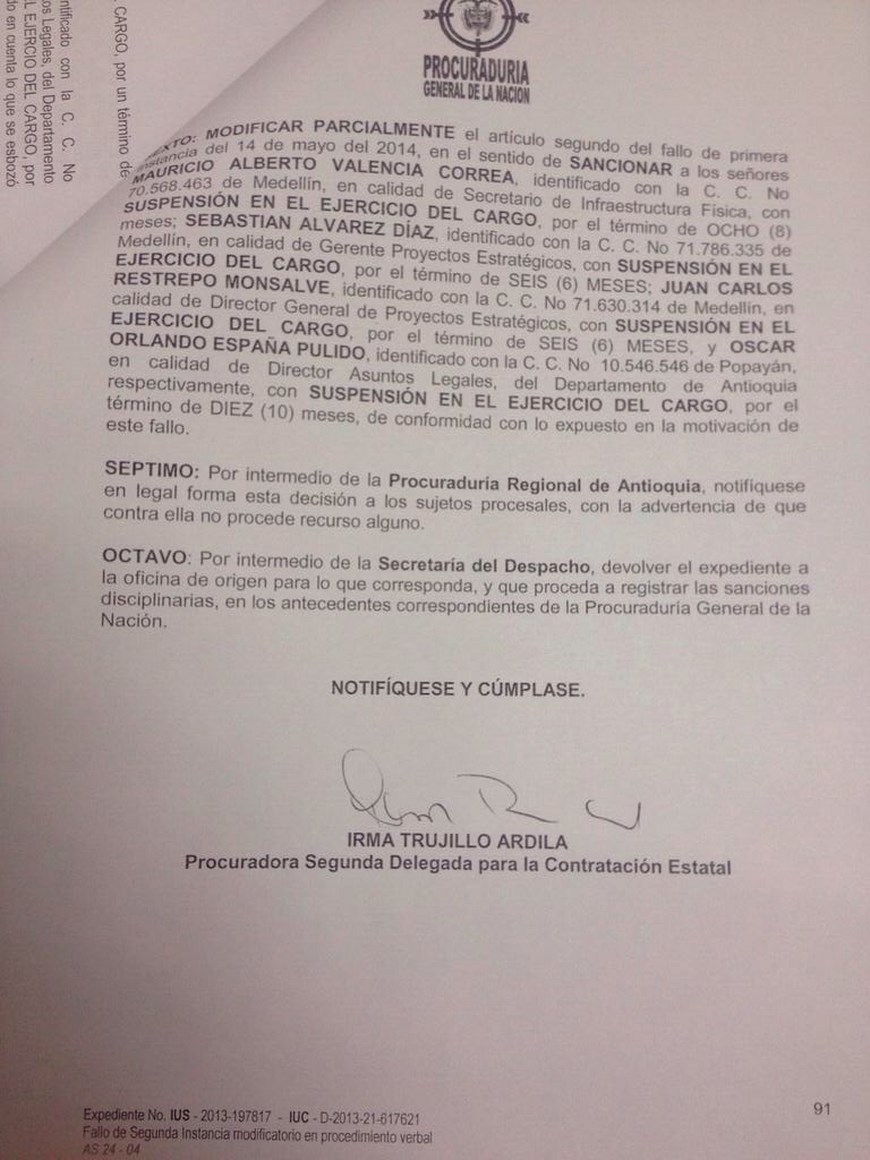 sancion a mauricio valencia