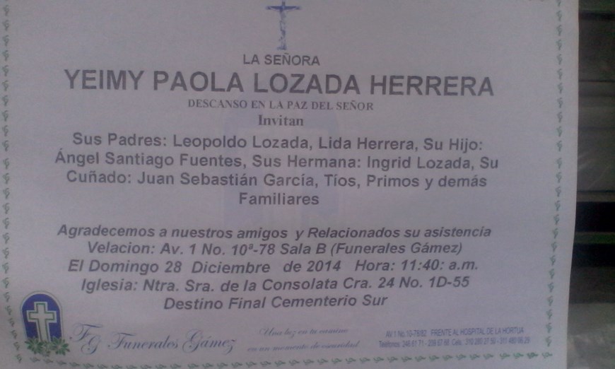 muerte de yeimi paola lozada