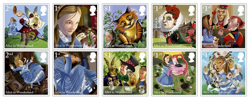 DIEZ SELLOS CONMEMORAN LOS 150 AÑOS DE "ALICIA EN EL PAÍS DE LAS MARAVILLAS"