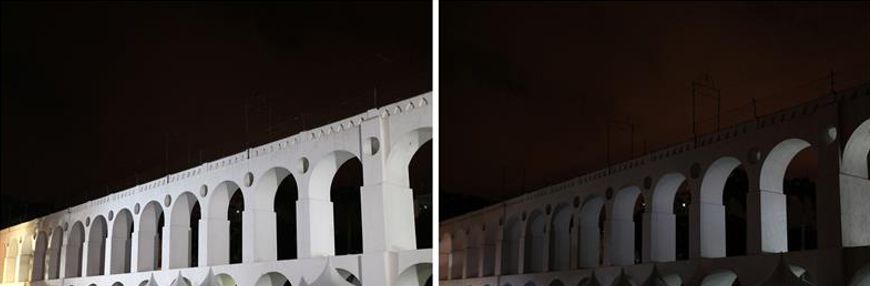 Arcos da Lapa, a la izquierda con las luces encendidas, a la derecha con sus luces apagadas con motivo de la Hora del Planeta. EFE