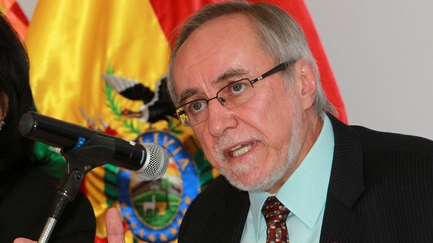 El alto comisionado de Naciones Unidas para los Derechos Humanos (OACNUDH) en Bolivia, Denis Racicot, participa en una rueda de prensa este miércoles 1 de abril de 2015, en La Paz (Bolivia)