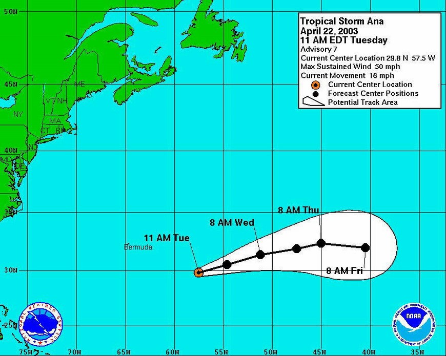 La tormenta subtropical Ana en 2003. EFE/Archivo