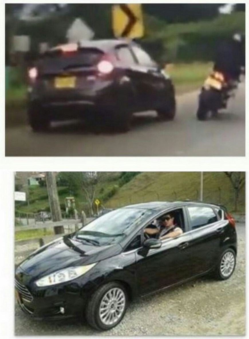 Comparación de los vehículos: el carro del accidente tiene rines oscuros, el de Juan Guillermo Ramírez los tiene plateados. Foto: Cortesía.