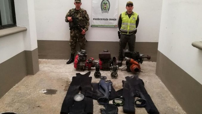 Policía encontró elementos utilizados para la minería ilegal en el municipio de Granada