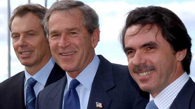 Tony Blair, George W. Bush, José María Aznar, reunidos en las islas Azores (Portugal), el 16 de marzo de 2003. EFEArchivo