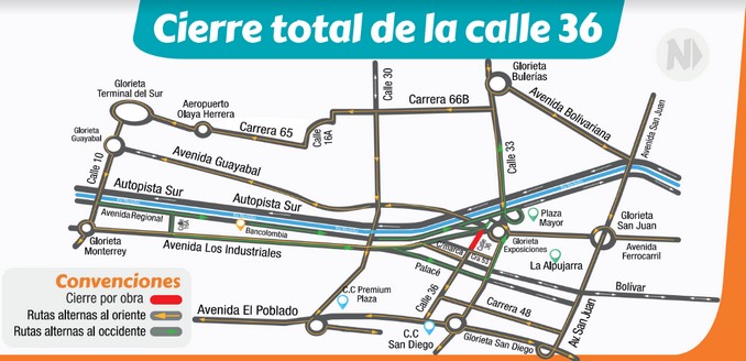 Por obras de Parques del Río la calle 36, entre la avenida del Ferrocarril y Cundinamarca, permanecerá cerrada