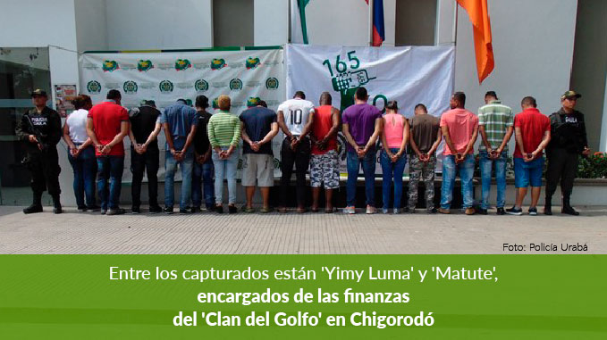 Capturan a 15 presuntos integrantes del 'Clan del Golfo'. Dos de los detenidos son concejales de Chigorodó