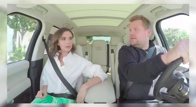 Victoria Beckham y James Corden/ Captura tomada de Youtube