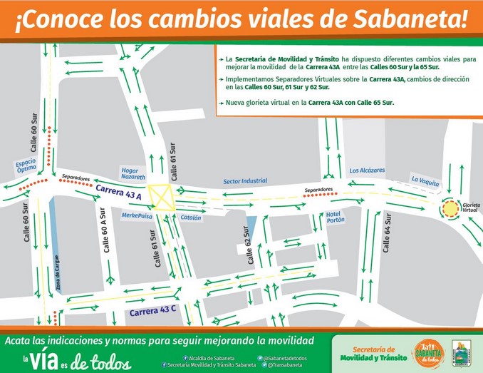 Cambios viales en Sabaneta.