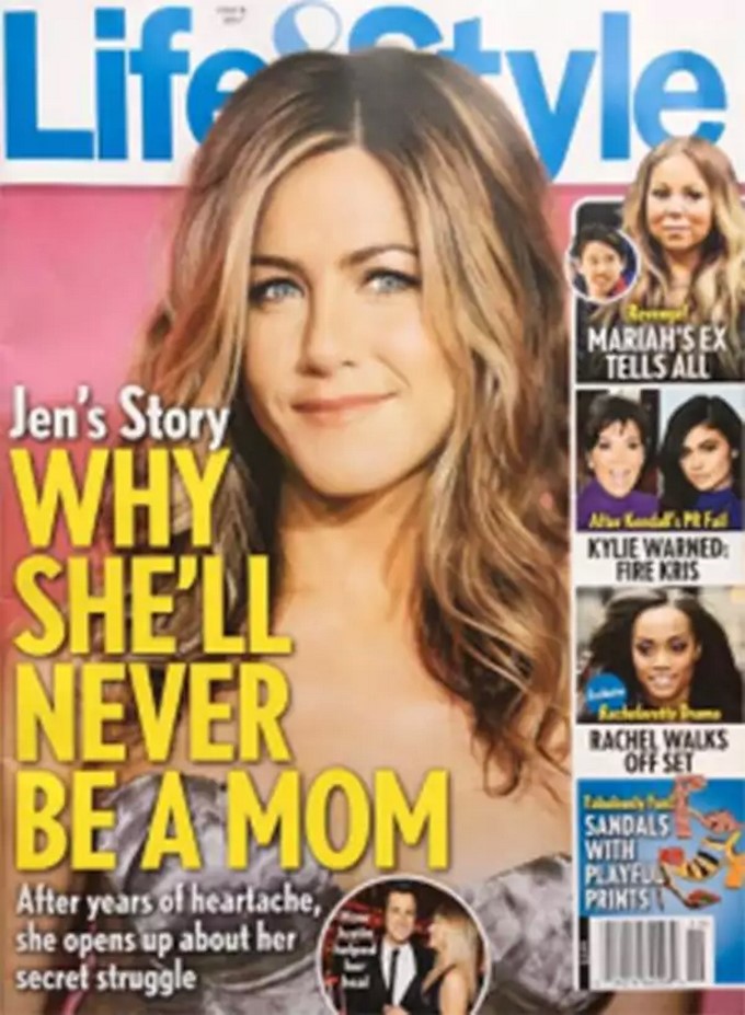 Portada que asegura conocer la razón por la que Jennifer Aniston "no será madre nunca"/ Captura tomada de la revista Life & Style.