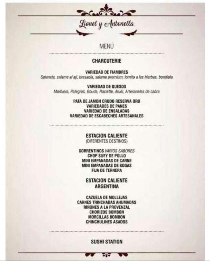 Este será el menú en la boda de Messi y Antonella (Clarín)