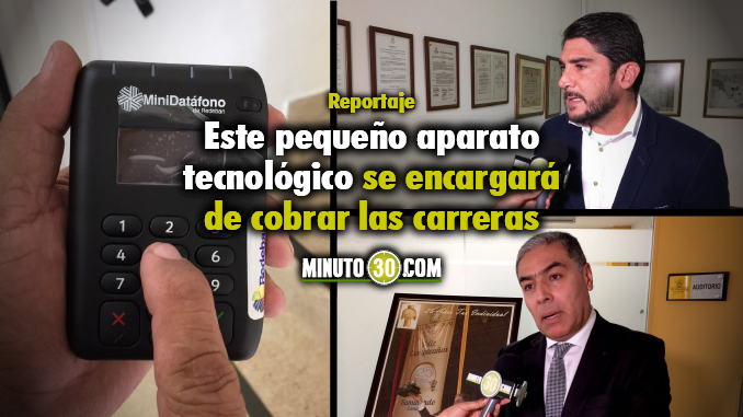 En la foto: Ricardo Londoño Vicepresidente Desarrollo de Negocios Redeban y Fabián Quintero Valencia Presidente Taxindividual, en la presentación del Minidatáfono.Minuto30