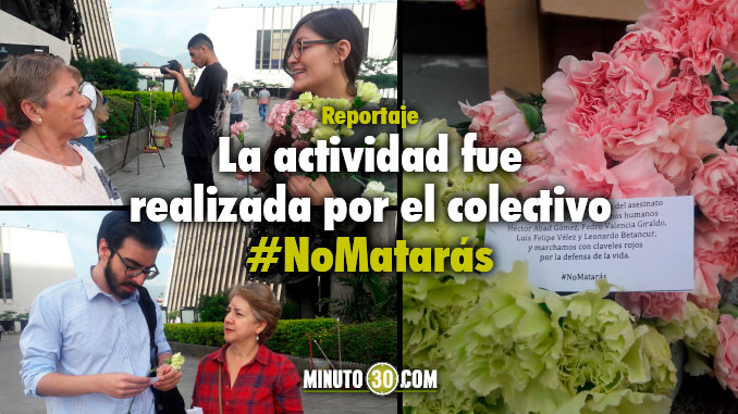 A cada transeúnte le entregaron un clavel y lo invitaron a marchar. Foto/Minuto30