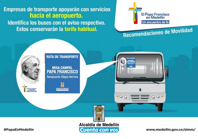 Conozca las rutas de buses directas que lo llevarán a la misa del papa en Medellín