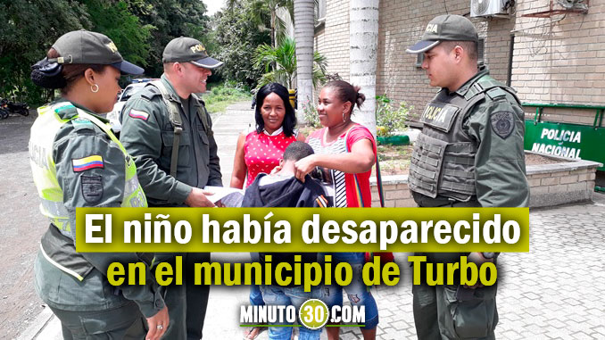 Niño desparecido en Turbo fue encontrado en Apartadó