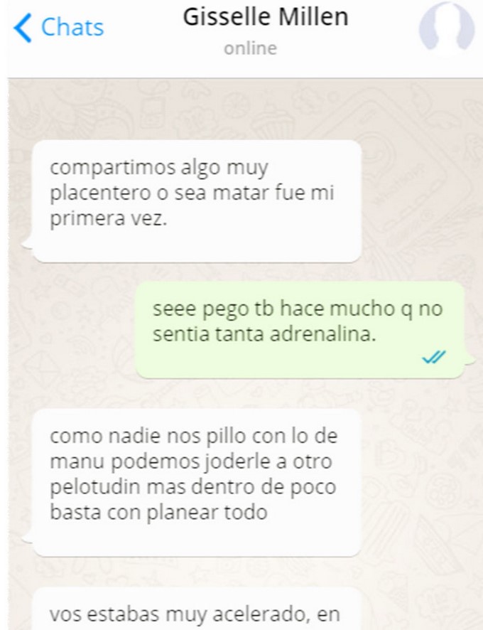 Mensajes entre Isaías Raúl Torres (27) y Gisselle Eliana Millen Otto (27)/ Imagen tomada de Última Hora