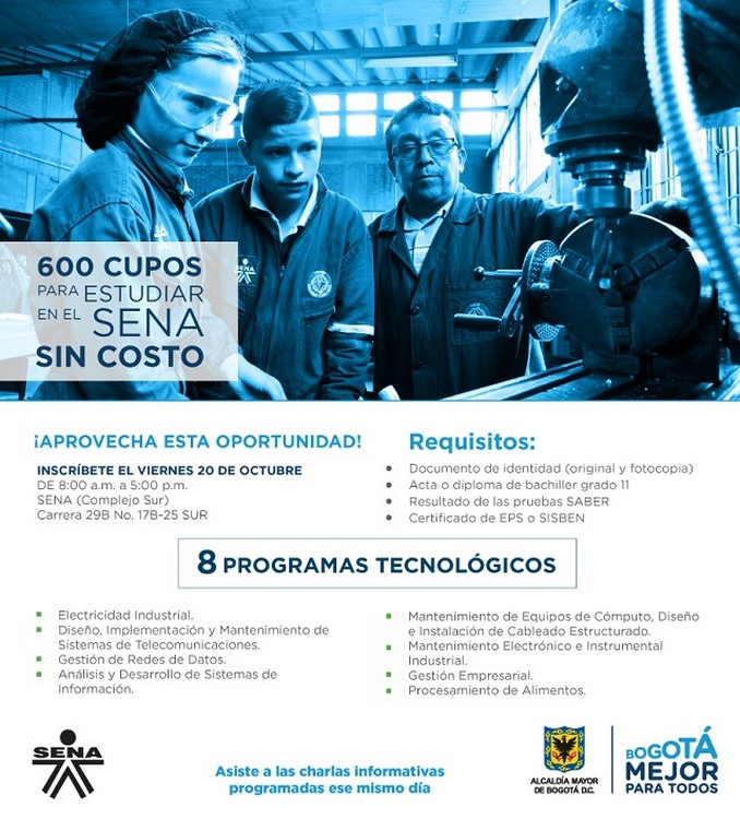 El SENA también tiene cupos para programas tecnológicos en Bogotá