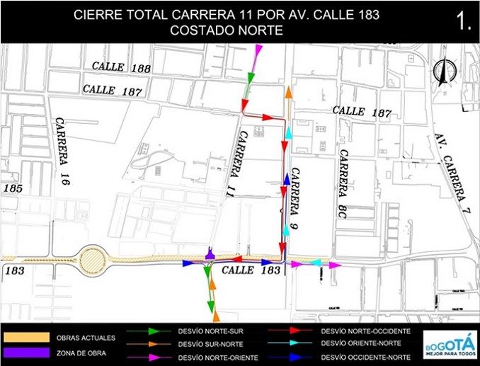 Estos son los cierres en intersecciones de las carreras 11 y 19 por calle 183 en Bogotá