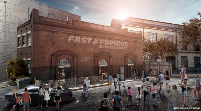 Fotografía cedida de una representación artística conceptual de la atracción "Fast & Furious - Supercharged" que inaugurará en la primavera de 2018 el parque temático Universal Studios de Orlando, en Florida (EE.UU.). EFE/Universal Studios