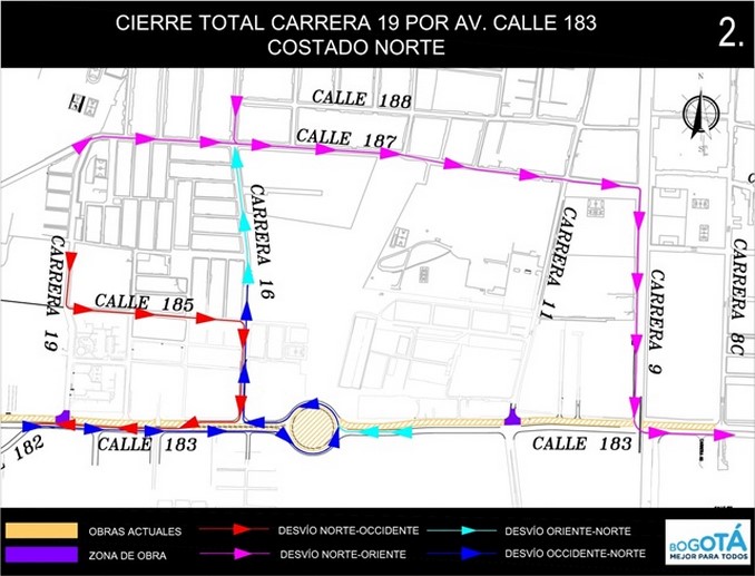 Estos son los cierres en intersecciones de las carreras 11 y 19 por calle 183 en Bogotá