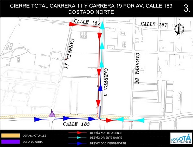 Estos son los cierres en intersecciones de las carreras 11 y 19 por calle 183 en Bogotá