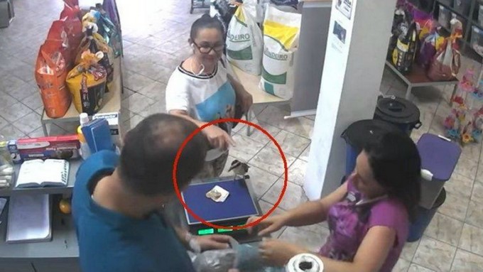 VIDEO: Enseñó a “pajarito” para que hurtara la plata que ella pagaba