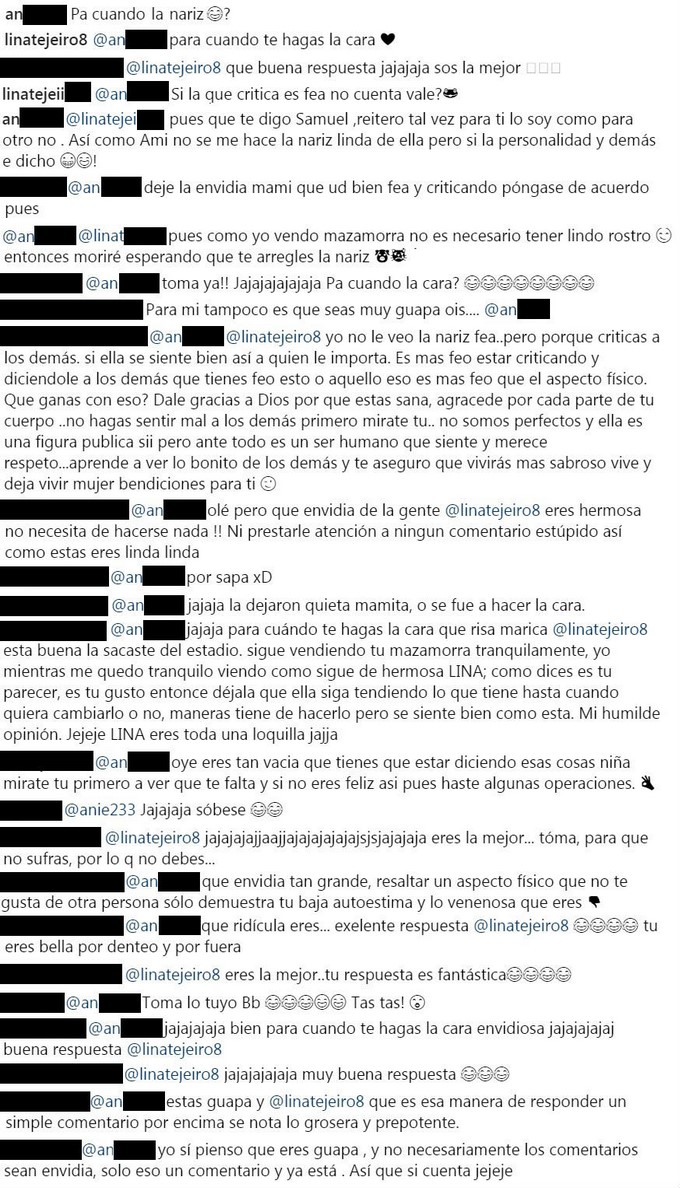 Tomada de Instagram: @linatejeiro8