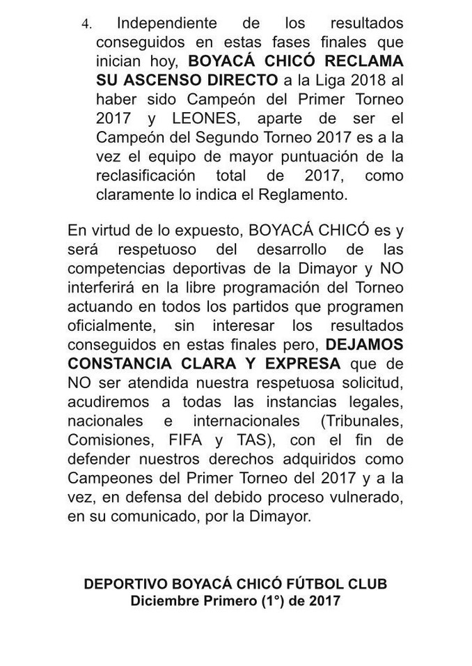 ¡No acepta! Boyacá Chicó fue de frente con la Dimayor 6 chico comunicado 2