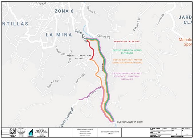 Cierre total de la calle 40 sur, entre carreras 24F y 25, por obras hidrosanitarias en Mirador de La Ayurá