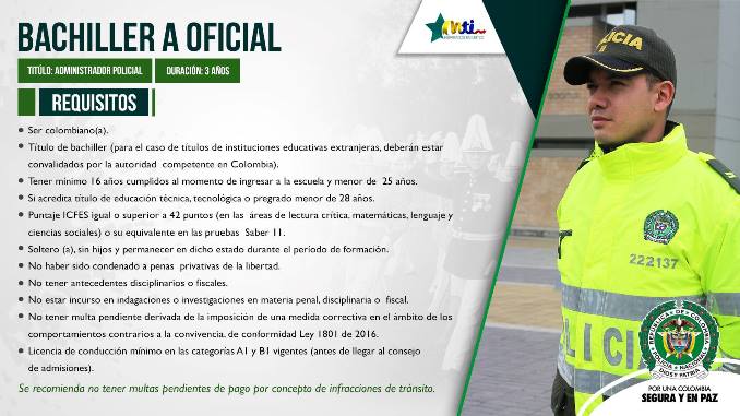La Regional de Incorporación No 6 de la Policía tiene abierta la convocatoria Bachiller a Oficial
