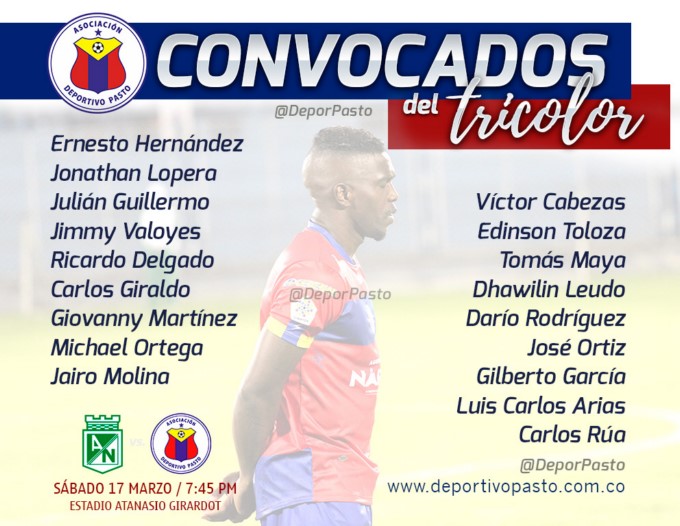El Deportivo Pasto presentó sus convocados para enfrentar a Atlético Nacional 2 Pasto 17demarzo