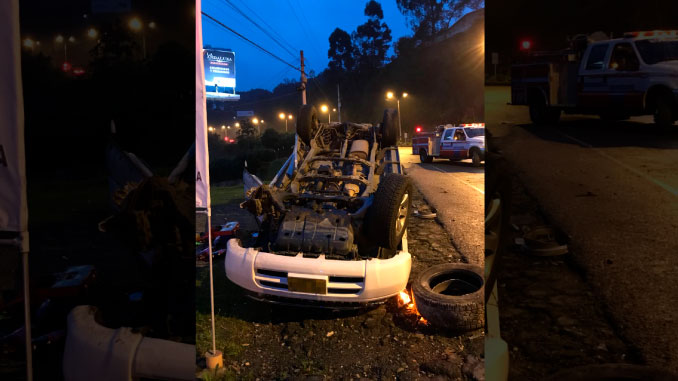 Vehículo terminó volcado tras aparatoso accidente en Las Palmas