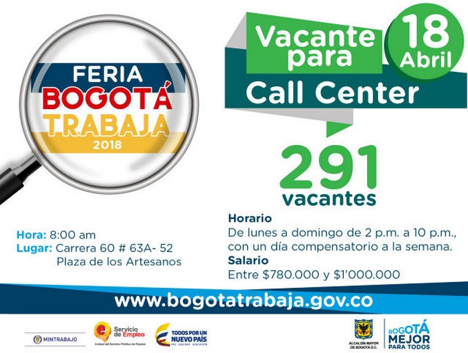Más de mil vacantes laborales se ofrecerán durante la primera Feria de Empleo de 2018 en Bogotá