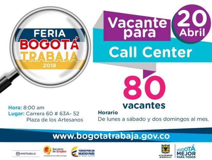 Más de mil vacantes laborales se ofrecerán durante la primera Feria de Empleo de 2018 en Bogotá