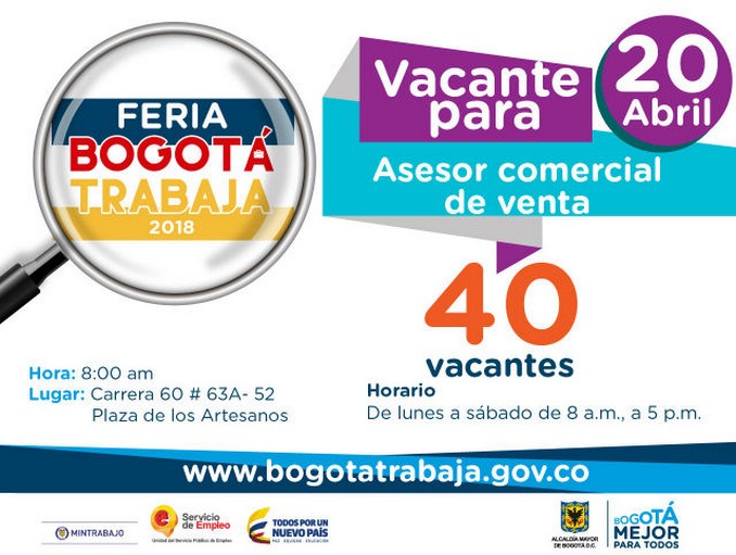 Más de mil vacantes laborales se ofrecerán durante la primera Feria de Empleo de 2018 en Bogotá
