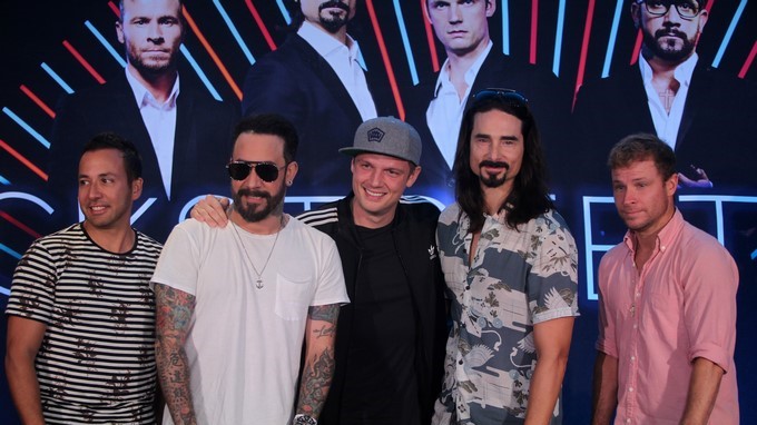 La banda estadounidense Backstreet Boys posa tras una rueda de prensa en diciembre de 2017. EFE/Archivo