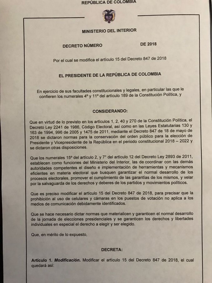 Recuerde, está prohibido el uso de celulares y cámaras fotográficos en los puestos de votación