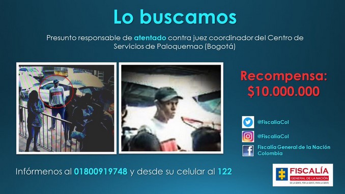 Fiscalía ofrece recompensa por autor de atentado contra coordinador de centro de servicios judiciales de Paloquemao