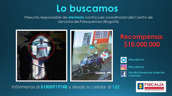 Fiscalía ofrece recompensa por autor de atentado contra coordinador de centro de servicios judiciales de Paloquemao