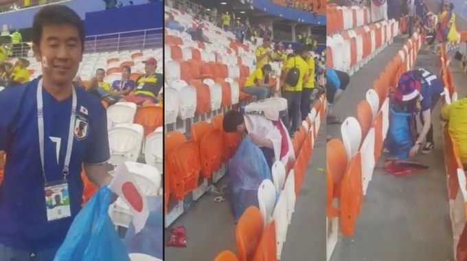 Vídeo: Gran ejemplo de los hinchas japoneses, recogiendo la basura luego de su victoria ante Colombia