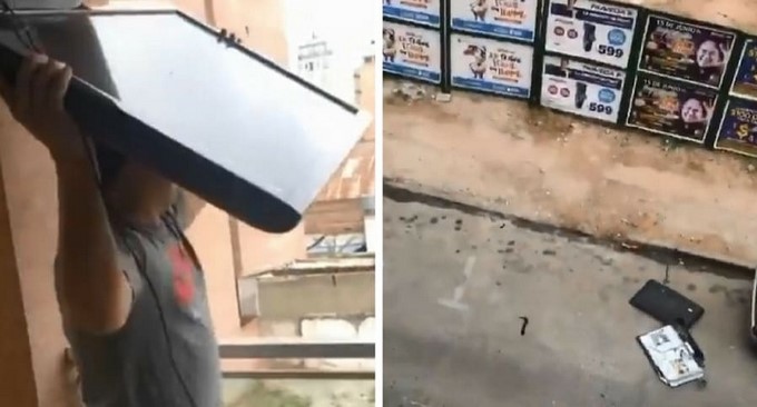 EN VIDEO: Argentino decepcionado lanzó el televisor por la ventana