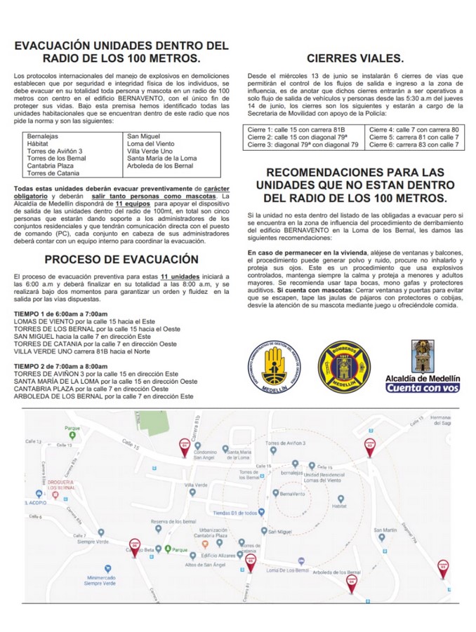 Los dos tiempos para la evacuación antes del derribamiento del edificio Bernavento