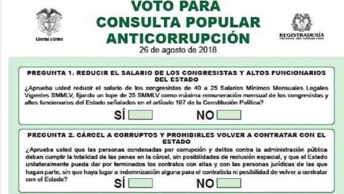El tarjetón para la consulta anticorrupción está listo