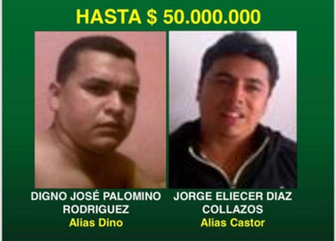 La jugosa recompensa que ofrece la Policía para capturar a Digno Palomino y alias 'Castor'