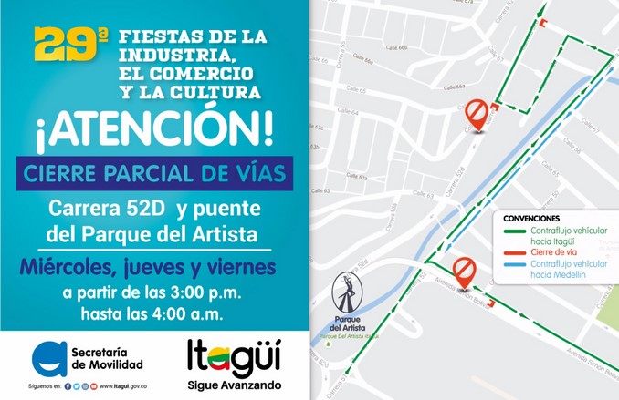 ¡Preste atención! Hay cierre parcial de vías por inauguración de las fiestas en Itagüí