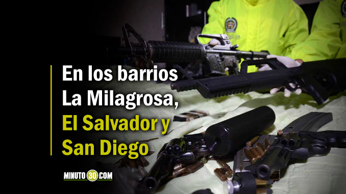 FOTOS y AUDIO: Un fusil M4, droga y 18 capturados dejaron operativos contra tres bandas en el centro oriente de Medellín 1 armas2