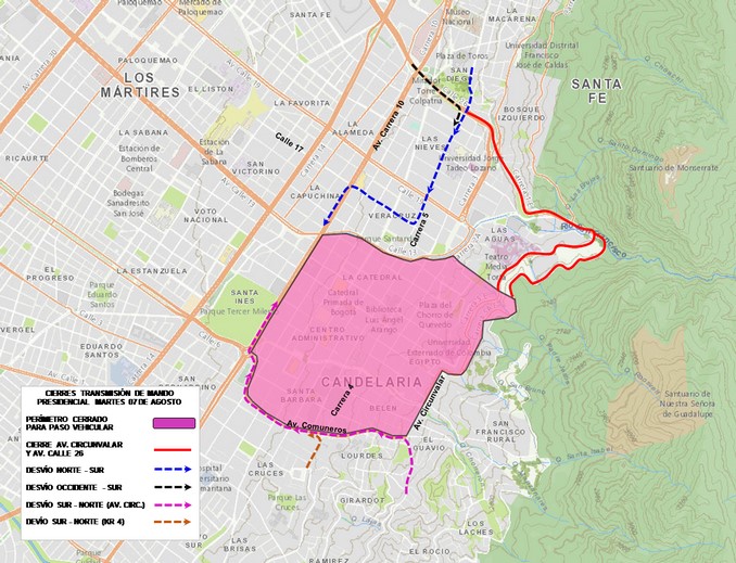 ¡Preste atención! Estos son los cierres viales y desvíos en Bogotá por posesión de Iván Duque